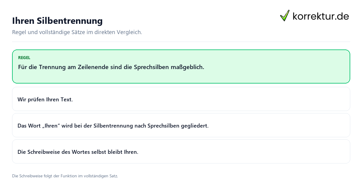 Konkrete Regel und vollständige Beispielsätze zu Ihren Silbentrennung