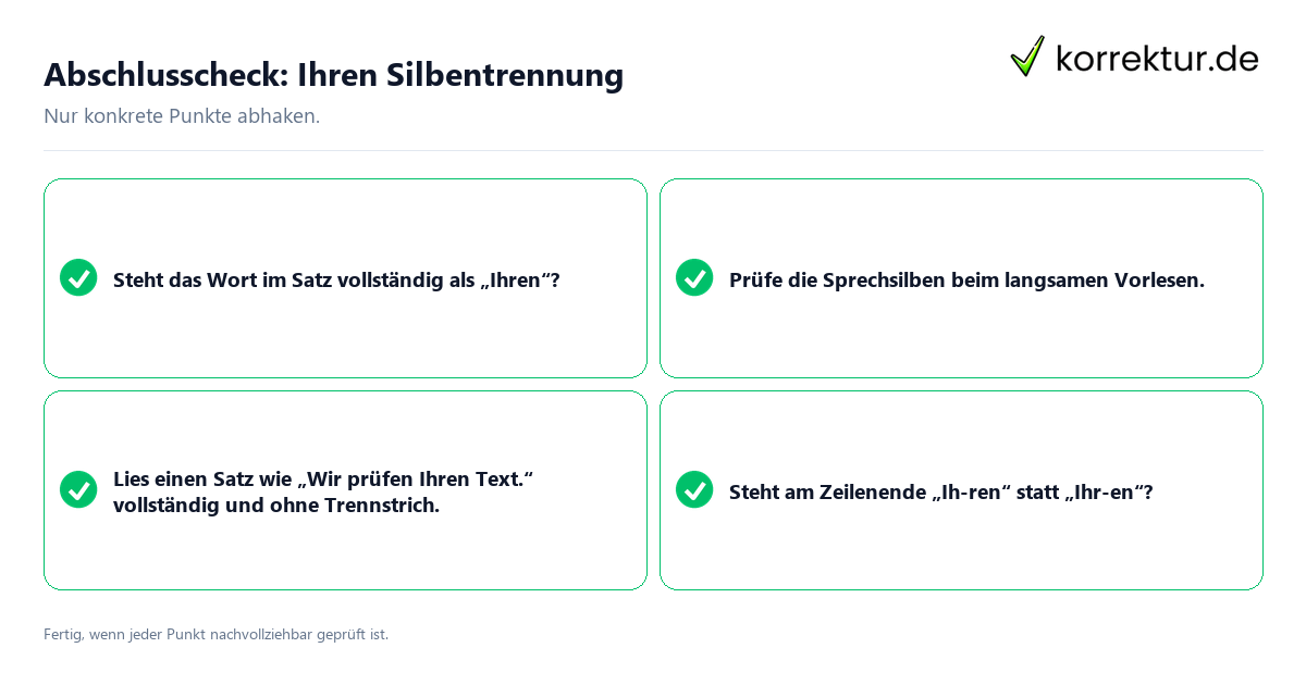 Konkreter Abschlusscheck zu Ihren Silbentrennung