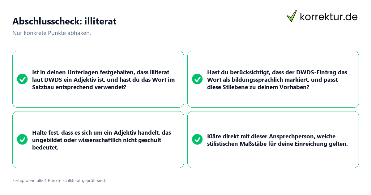 Konkreter Abschlusscheck zu illiterat