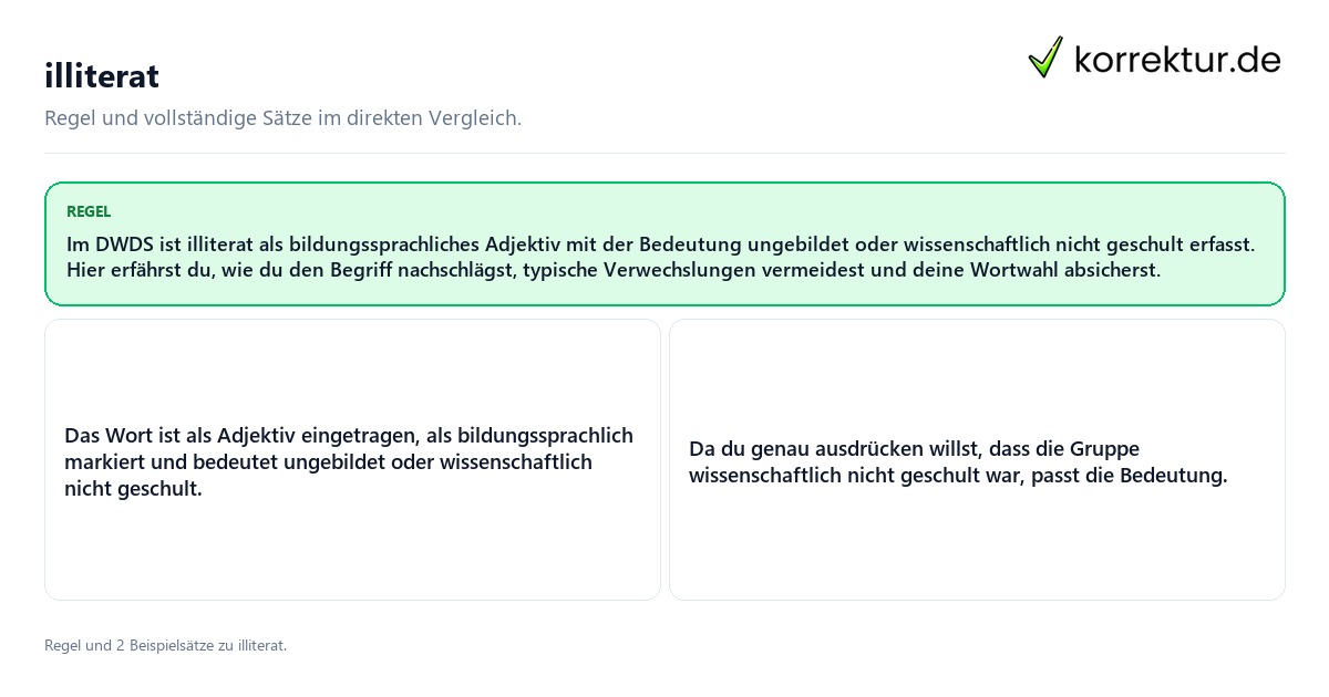 Konkrete Regel und vollständige Beispielsätze zu illiterat