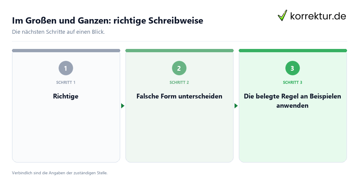 Im Großen und Ganzen: richtige Schreibweise mit einem Ablauf aus Prüfung, Kontakt und Dokumentation