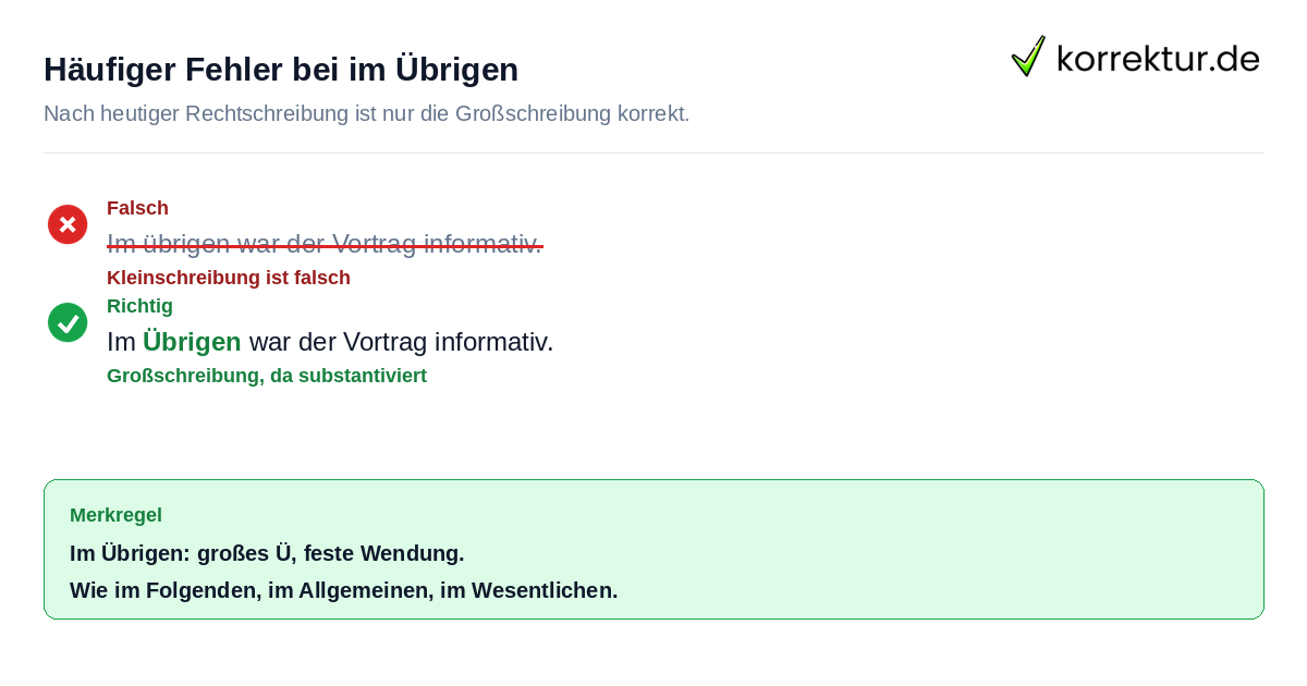 Im Übrigen groß oder klein: häufiger Fehler ist Kleinschreibung