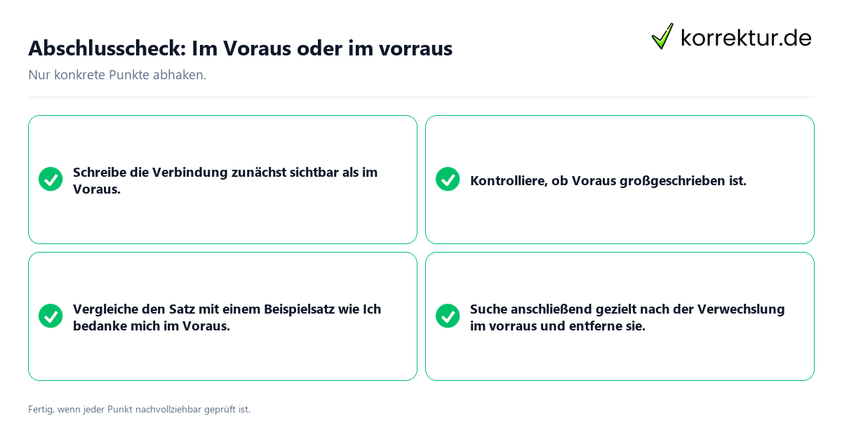 Konkreter Abschlusscheck zu Im Voraus oder im vorraus
