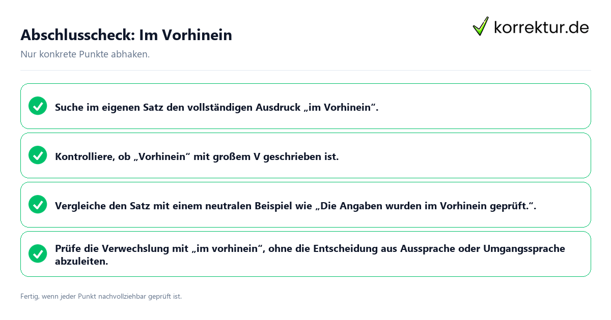 Konkreter Abschlusscheck zu Im Vorhinein
