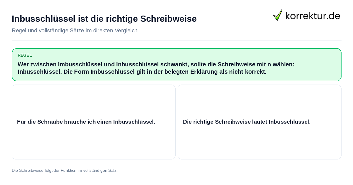 Konkrete Regel und vollständige Beispielsätze zu Inbusschlüssel ist die richtige Schreibweise