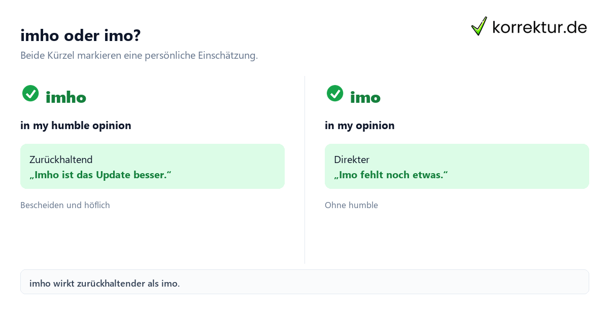 imho Bedeutung im Vergleich zu imo erklärt