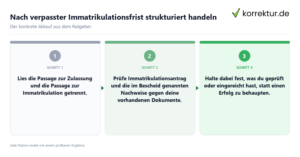Konkrete Schritte zu Nach verpasster Immatrikulationsfrist strukturiert handeln