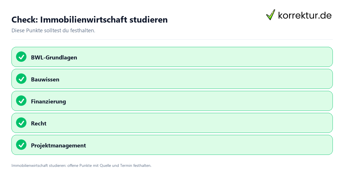 Immobilienwirtschaft studieren mit Checkliste für Unterlagen und nächste Schritte