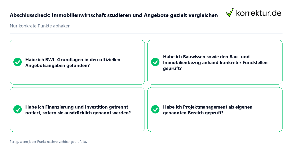Abschlusscheck: Immobilienwirtschaft studieren und Angebote gezielt vergleichen Konkreter Abschlusscheck zu Immobilienwirtschaft studieren und Angebote gezielt vergleichen