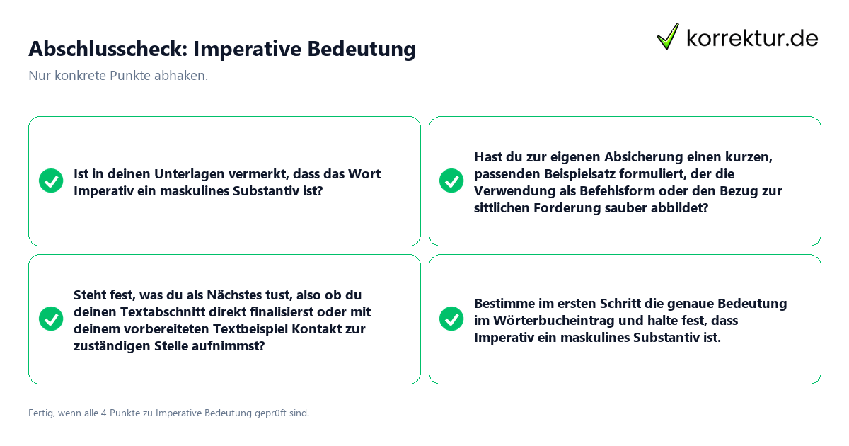 Konkreter Abschlusscheck zu Imperative Bedeutung