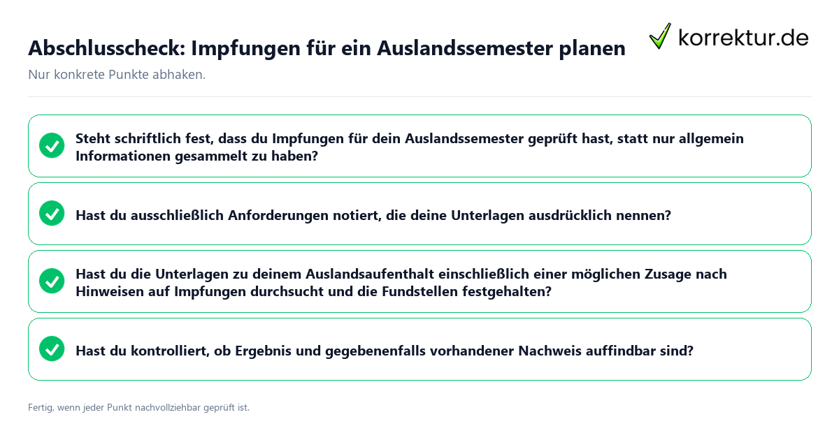 Abschlusscheck: Impfungen für ein Auslandssemester planen Konkreter Abschlusscheck zu Impfungen für ein Auslandssemester planen
