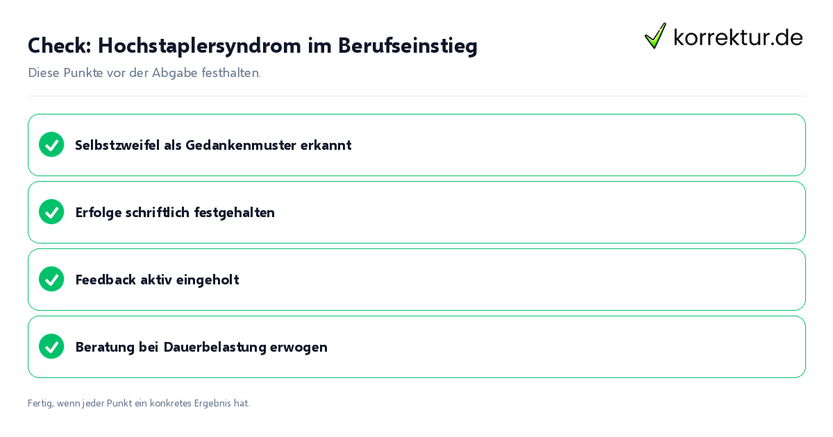 Check: Hochstaplersyndrom im Berufseinstieg Hochstaplersyndrom im Berufseinstieg: Prüfliste mit vier Punkten