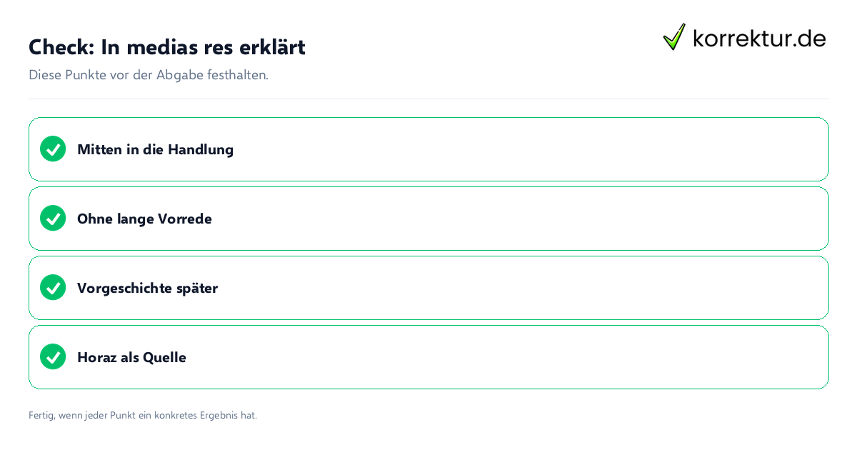 Check: In medias res erklärt In medias res erklärt: Prüfliste mit vier Punkten
