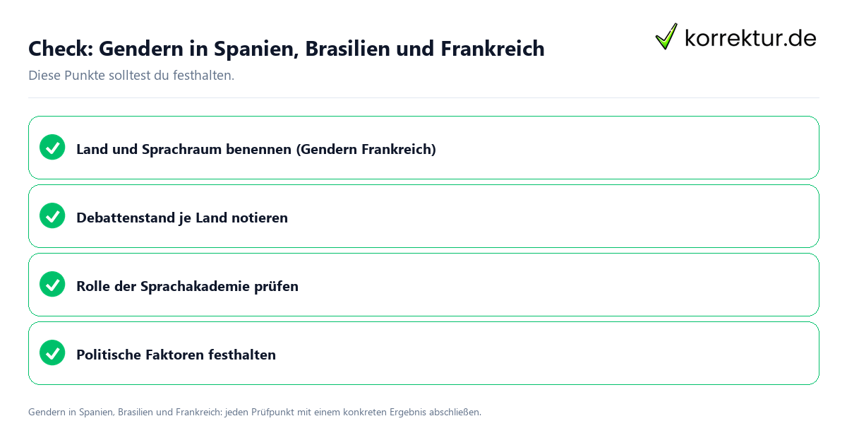Gendern in Spanien, Brasilien und Frankreich mit einer themenspezifischen Checkliste