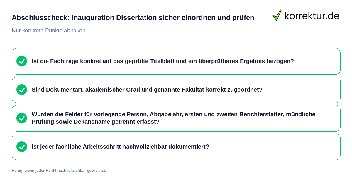 Abschlusscheck: Inauguration Dissertation sicher einordnen und prüfen Konkreter Abschlusscheck zu Inauguration Dissertation sicher einordnen und prüfen