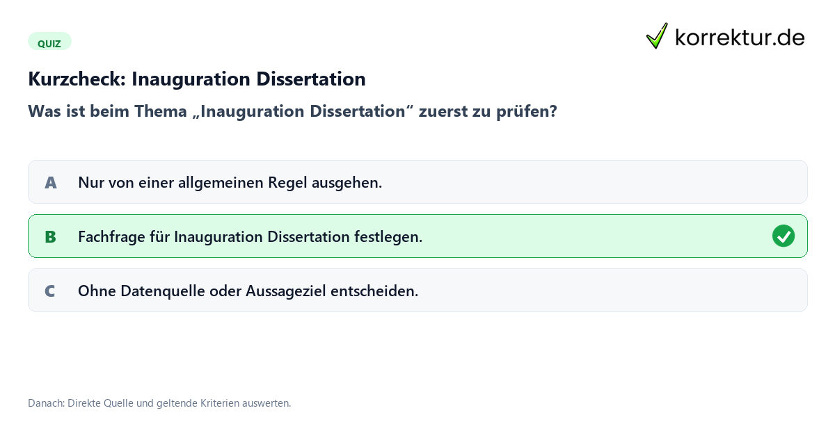 Inauguration Dissertation mit einem Kurzquiz zum sinnvollen nächsten Schritt