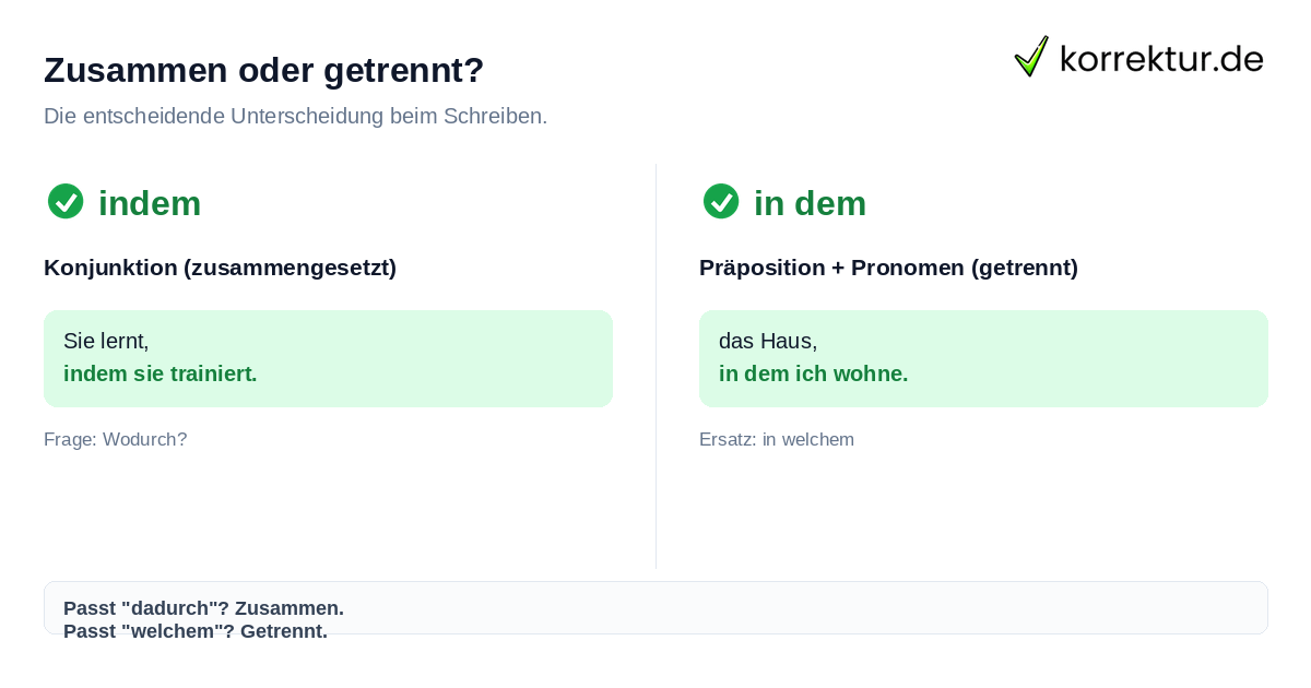 Indem oder in dem unterscheiden: Konjunktion vs. Präposition