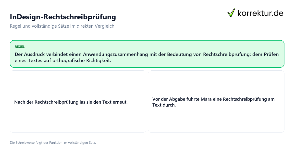 Konkrete Regel und vollständige Beispielsätze zu InDesign-Rechtschreibprüfung