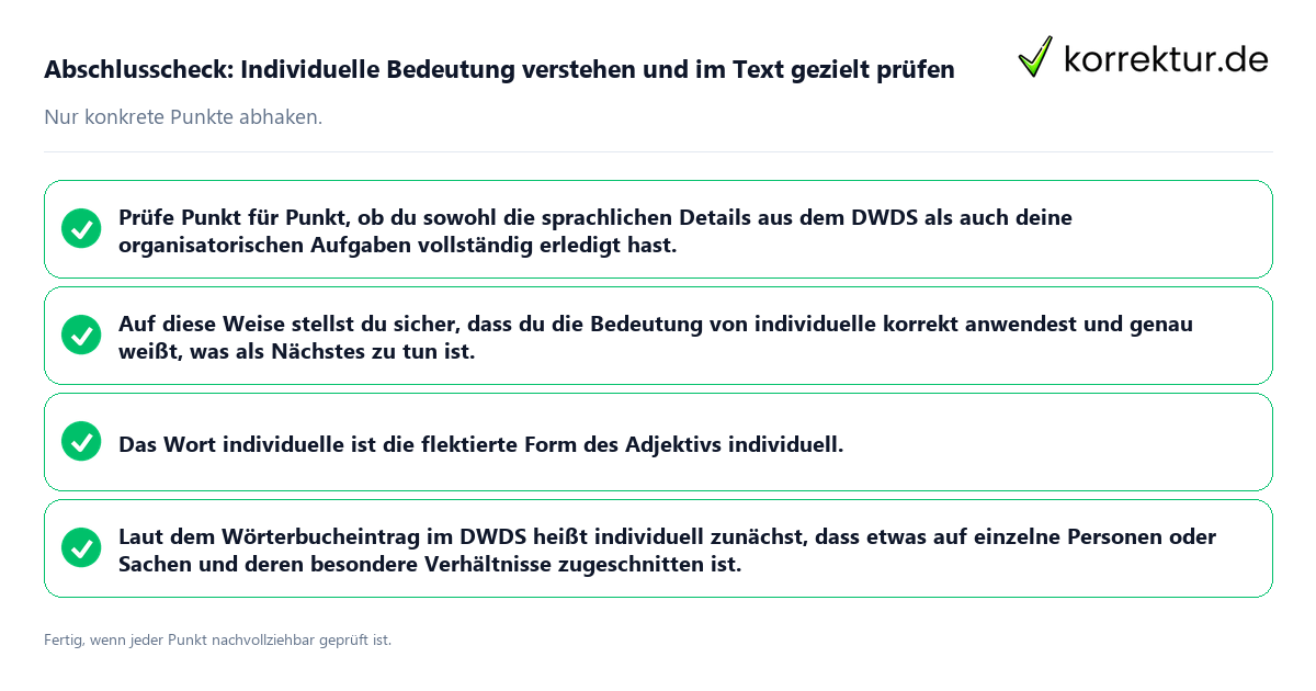 Konkreter Abschlusscheck zu Individuelle Bedeutung verstehen und im Text gezielt prüfen