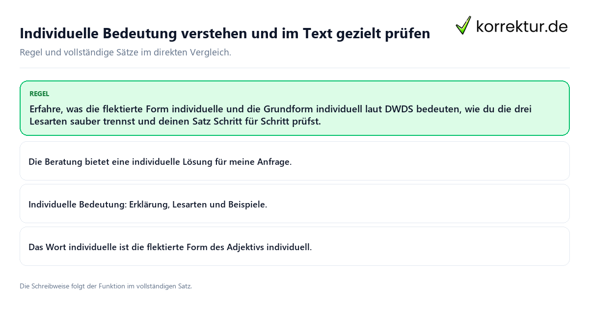 Konkrete Regel und vollständige Beispielsätze zu Individuelle Bedeutung verstehen und im Text