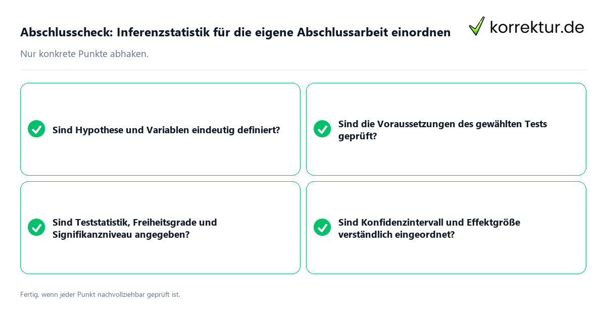 Konkreter Abschlusscheck zu Inferenzstatistik für die eigene Abschlussarbeit einordnen