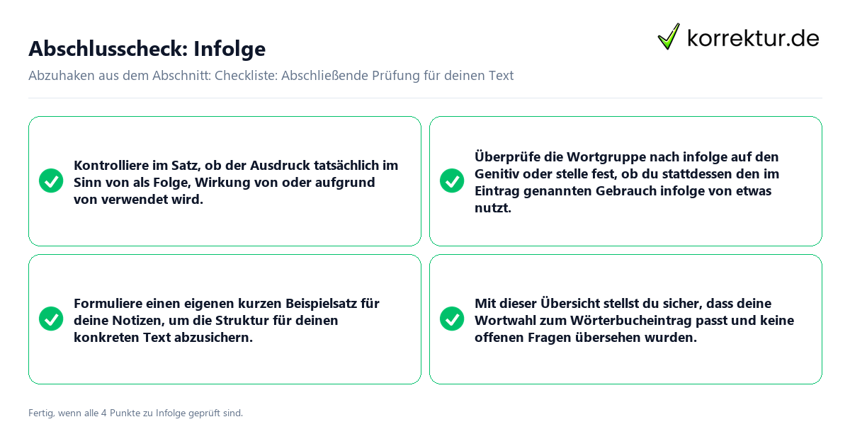 Konkreter Abschlusscheck zu Infolge