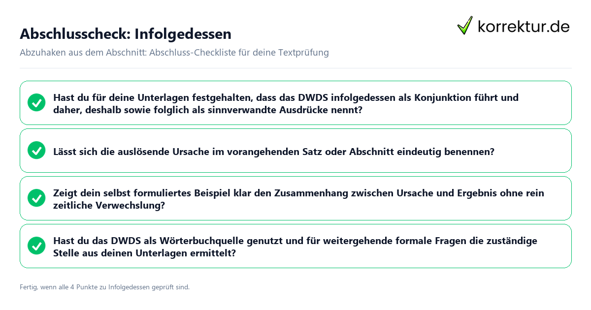 Abschlusscheck: Infolgedessen Konkreter Abschlusscheck zu Infolgedessen
