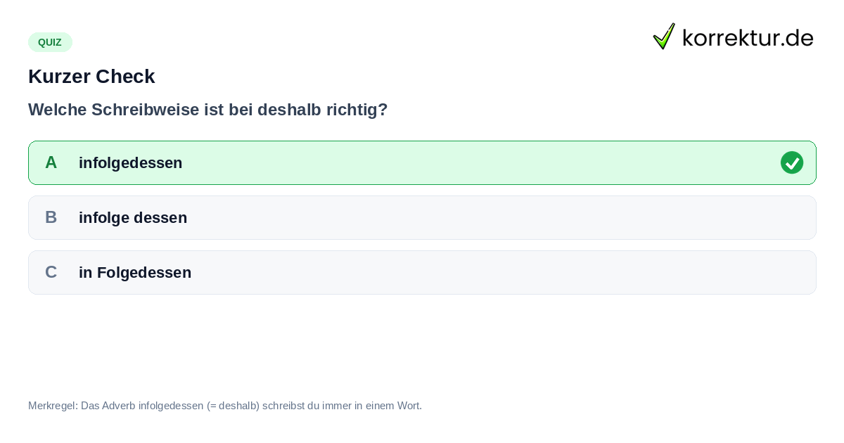 Quiz: Schreibt man infolgedessen zusammen oder getrennt