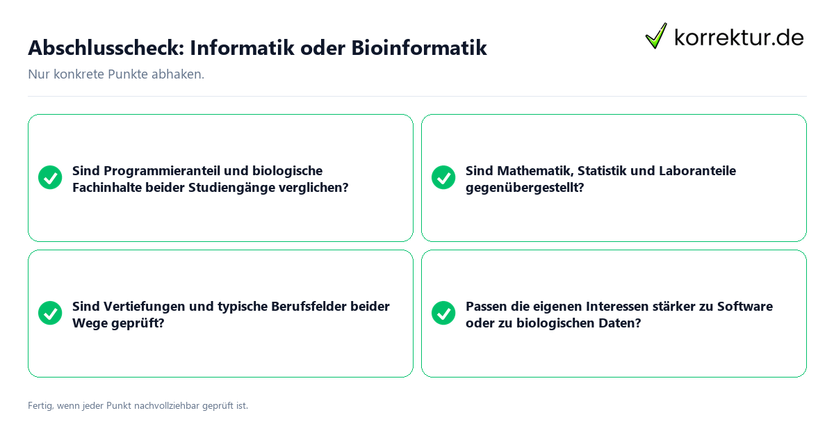 Abschlusscheck: Informatik oder Bioinformatik Konkreter Abschlusscheck zu Informatik oder Bioinformatik