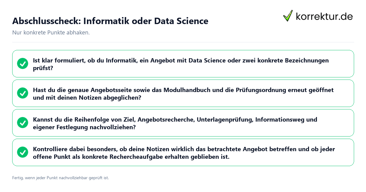 Abschlusscheck: Informatik oder Data Science Konkreter Abschlusscheck zu Informatik oder Data Science