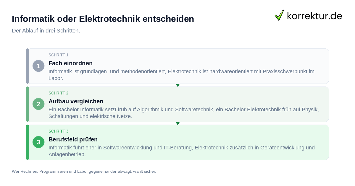 Informatik oder Elektrotechnik entscheiden Informatik oder Elektrotechnik entscheiden: der Ablauf in drei Schritten