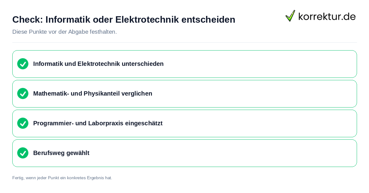 Check: Informatik oder Elektrotechnik entscheiden Informatik oder Elektrotechnik entscheiden: Prüfliste mit vier Punkten