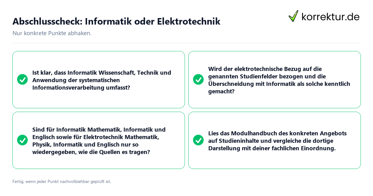 Konkreter Abschlusscheck zu Informatik oder Elektrotechnik