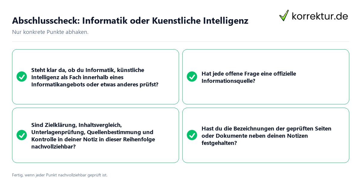 Konkreter Abschlusscheck zu Informatik oder Kuenstliche Intelligenz