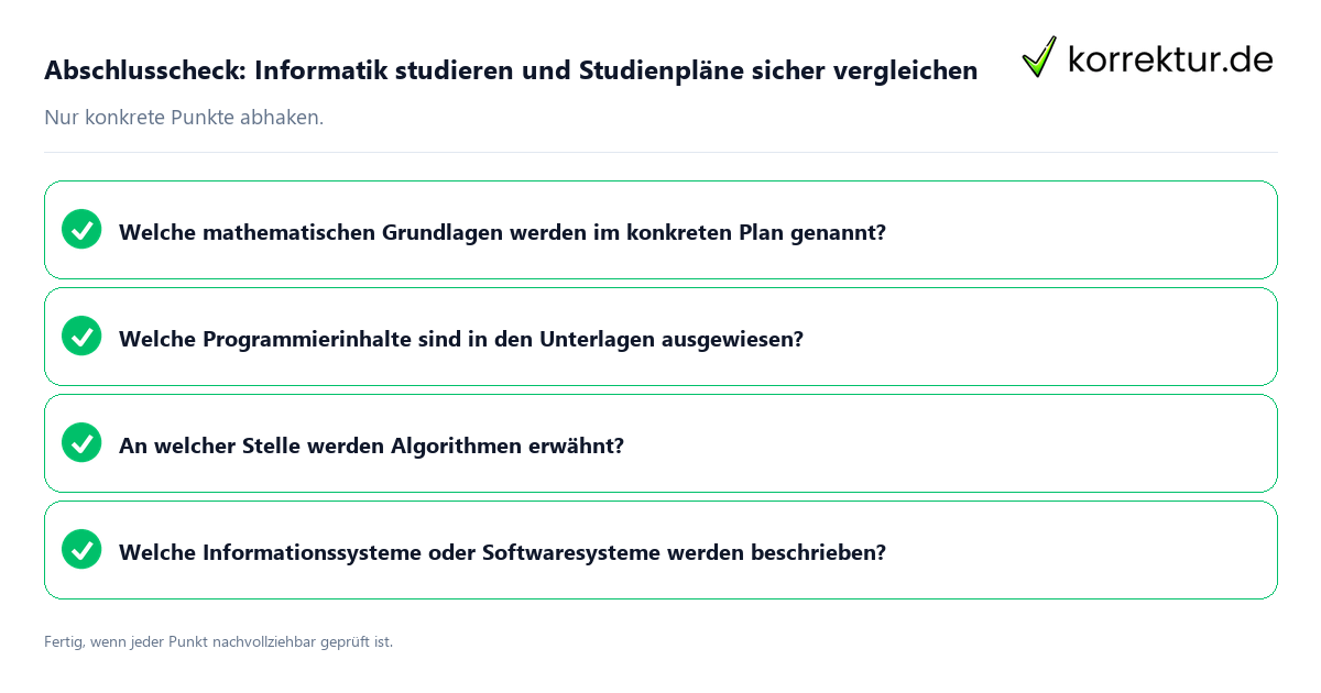 Abschlusscheck: Informatik studieren und Studienpläne sicher vergleichen Konkreter Abschlusscheck zu Informatik studieren und Studienpläne sicher vergleichen