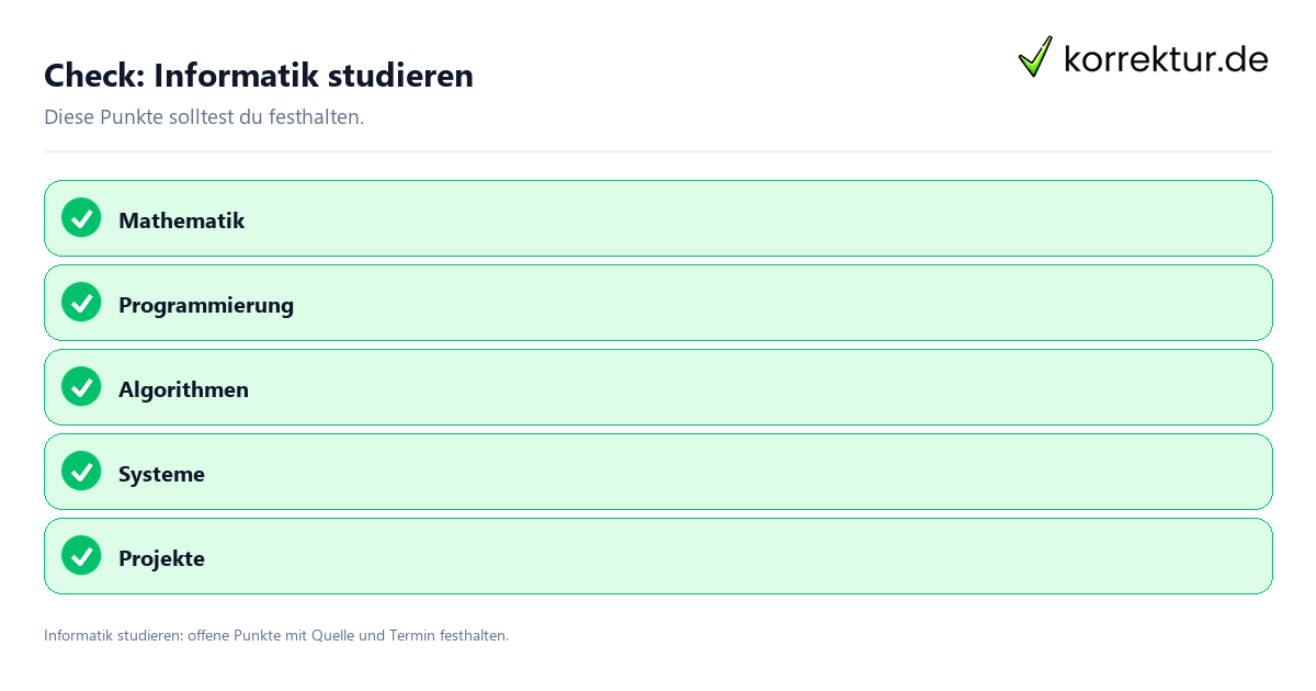 Check: Informatik studieren Informatik studieren mit Checkliste für Unterlagen und nächste Schritte