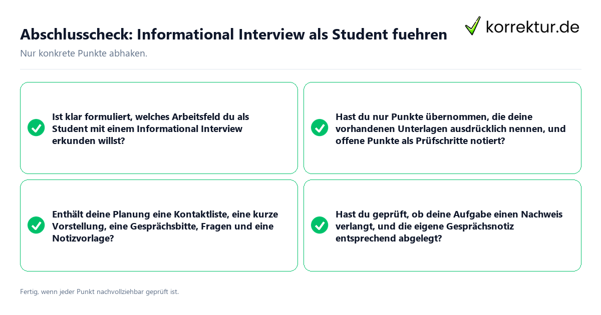 Konkreter Abschlusscheck zu Informational Interview als Student führen