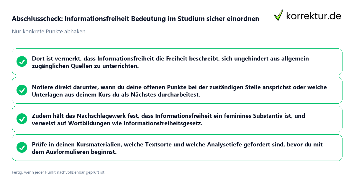 Konkreter Abschlusscheck zu Informationsfreiheit Bedeutung im Studium sicher einordnen