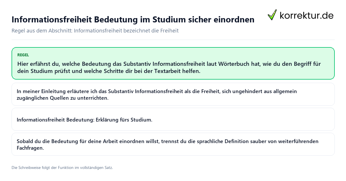 Konkrete Regel und vollständige Beispielsätze zu Informationsfreiheit Bedeutung im Studium sicher