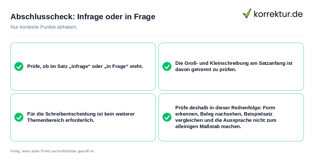 Konkreter Abschlusscheck zu Infrage oder in Frage