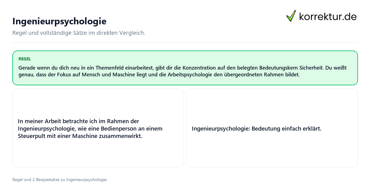 Ingenieurpsychologie Konkrete Regel und vollständige Beispielsätze zu Ingenieurpsychologie