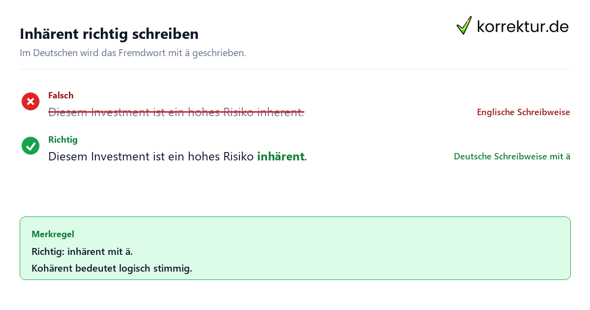 Inhärent richtig schreiben inhärent Bedeutung: richtige Schreibweise mit Umlaut