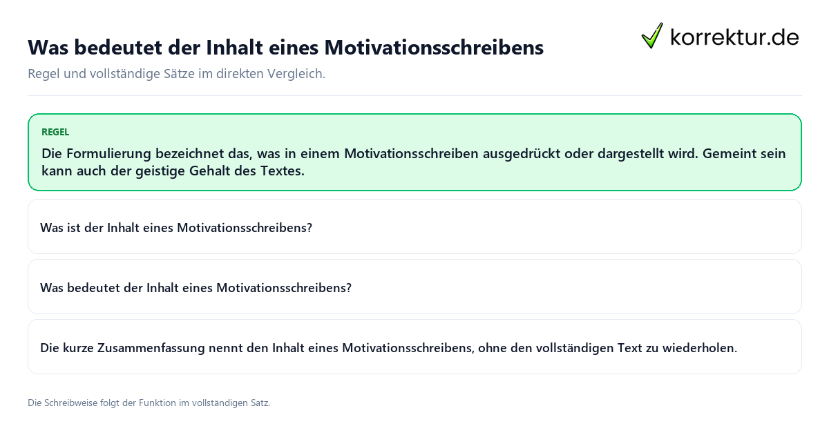 Konkrete Regel und vollständige Beispielsätze zu Was bedeutet der Inhalt eines Motivationsschreibens