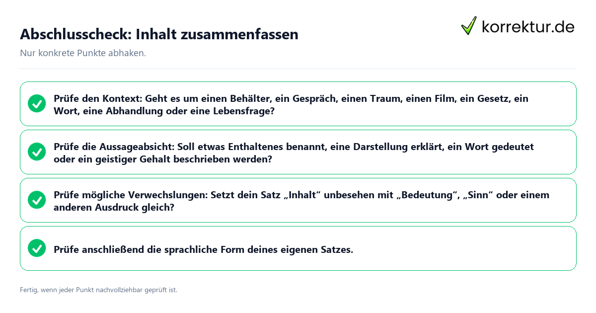 Konkreter Abschlusscheck zu Inhalt zusammenfassen