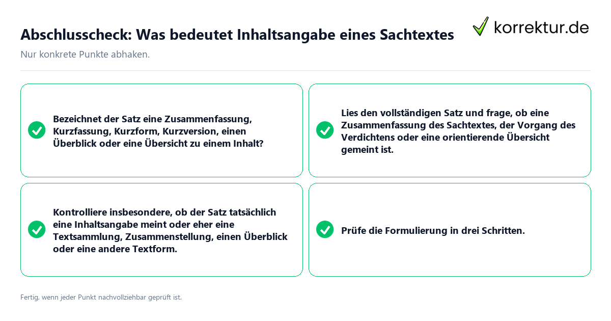 Konkreter Abschlusscheck zu Was bedeutet Inhaltsangabe eines Sachtextes