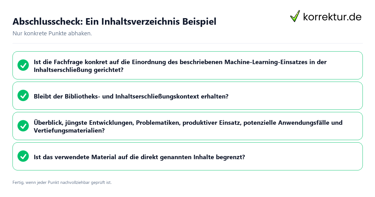 Konkreter Abschlusscheck zu Ein Inhaltsverzeichnis Beispiel