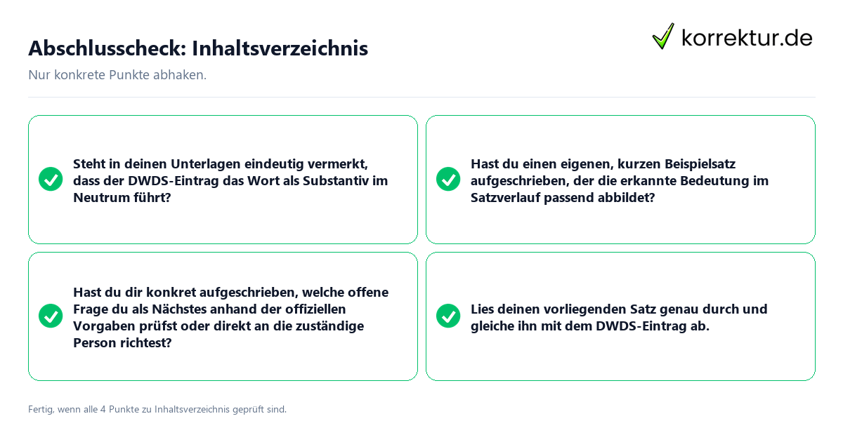 Abschlusscheck: Inhaltsverzeichnis Konkreter Abschlusscheck zu Inhaltsverzeichnis