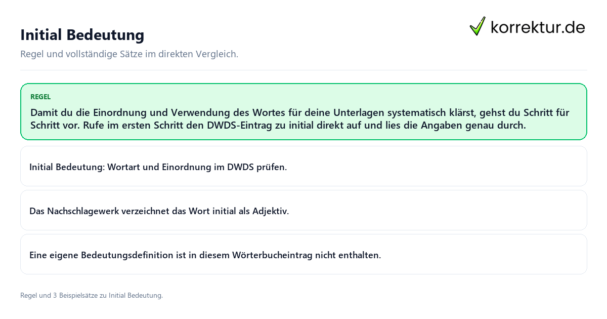 Konkrete Regel und vollständige Beispielsätze zu Initial Bedeutung