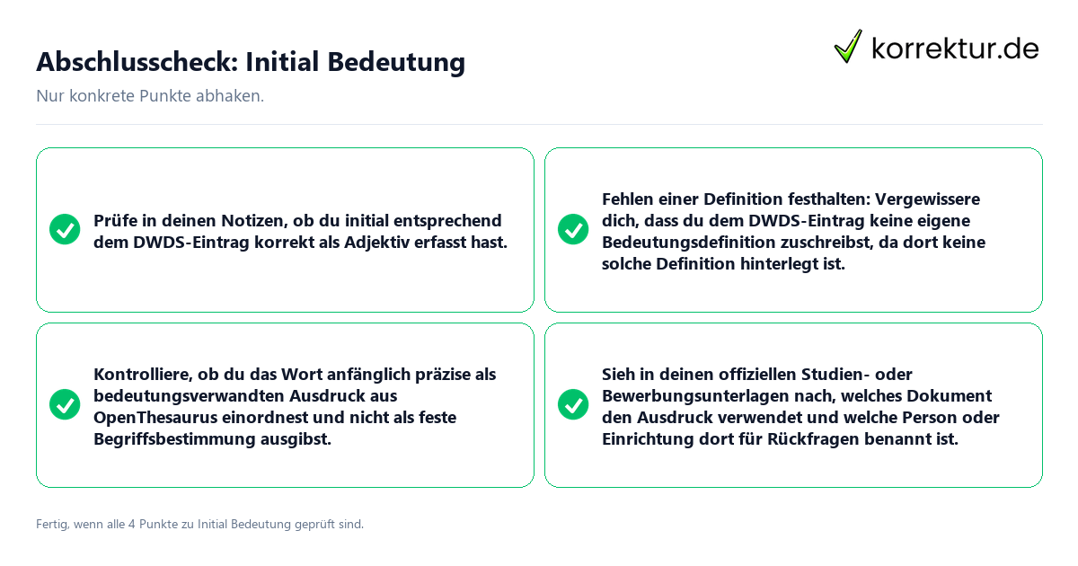 Konkreter Abschlusscheck zu Initial Bedeutung