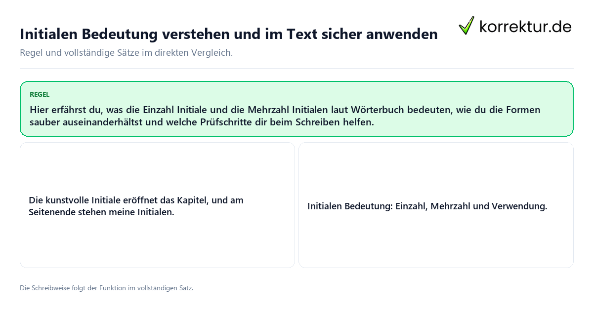 Konkrete Regel und vollständige Beispielsätze zu Initialen Bedeutung verstehen und im Text sicher